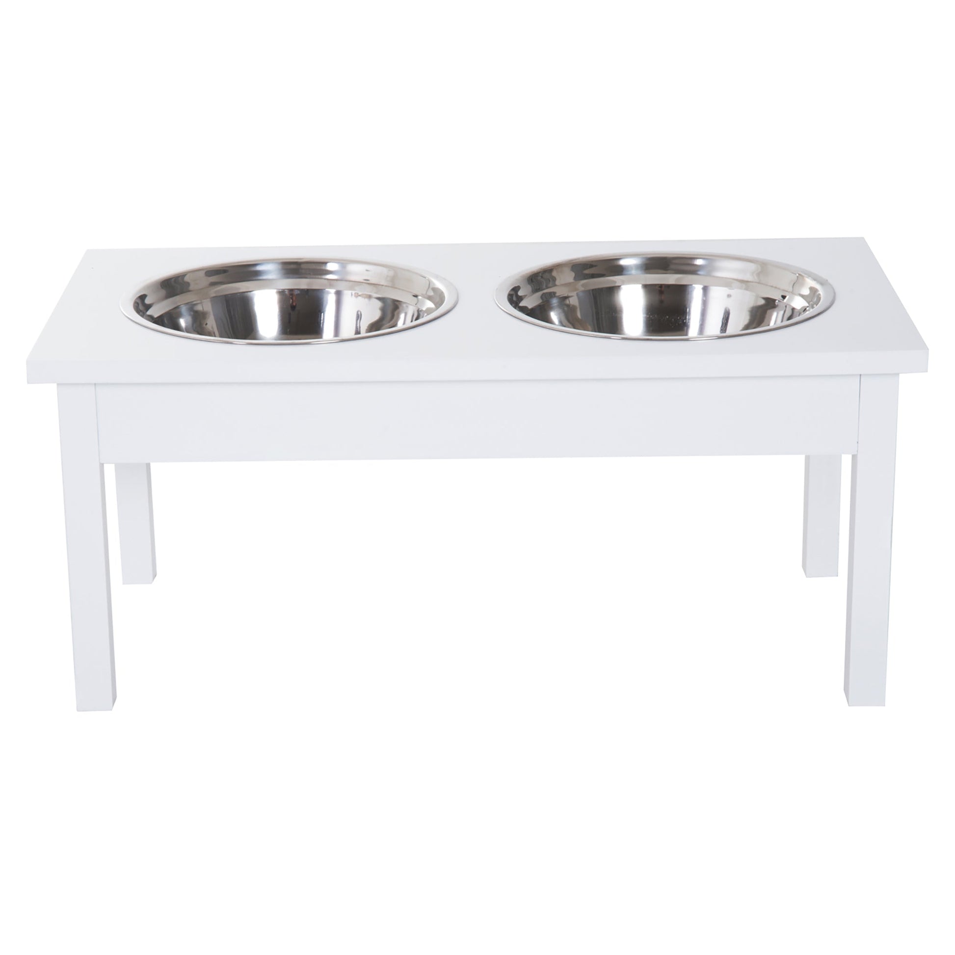 KFX-9056701 Elevated Wooden Dog Feeding Station with Stainless Steel Bowls - 23" White Design
