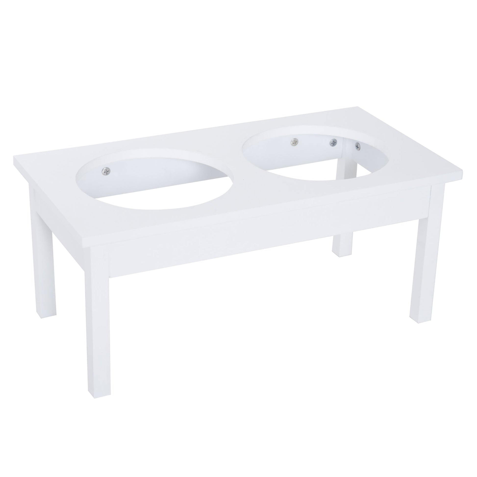 KFX-9056701 Elevated Wooden Dog Feeding Station with Stainless Steel Bowls - 23" White Design