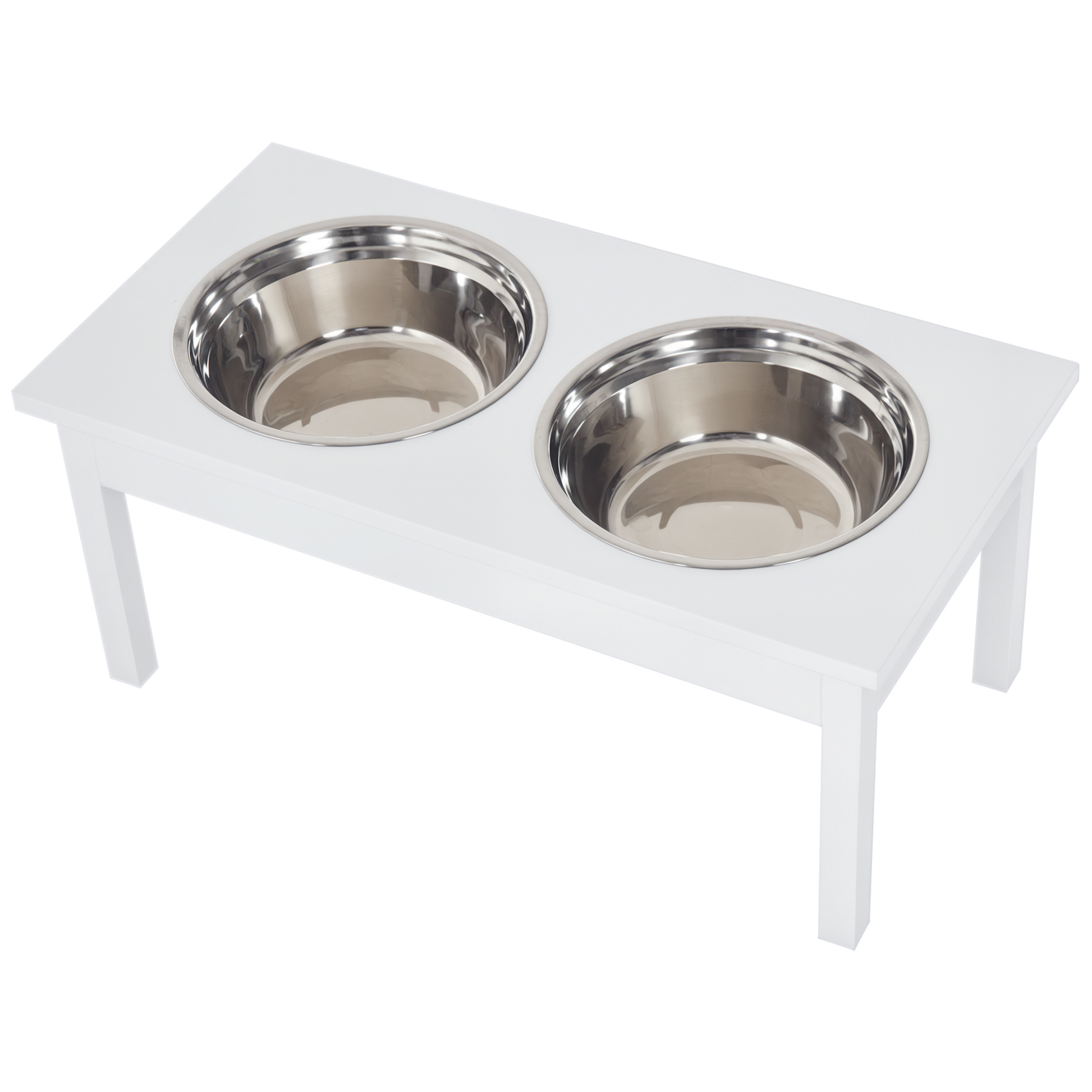 KFX-9056701 Elevated Wooden Dog Feeding Station with Stainless Steel Bowls - 23" White Design