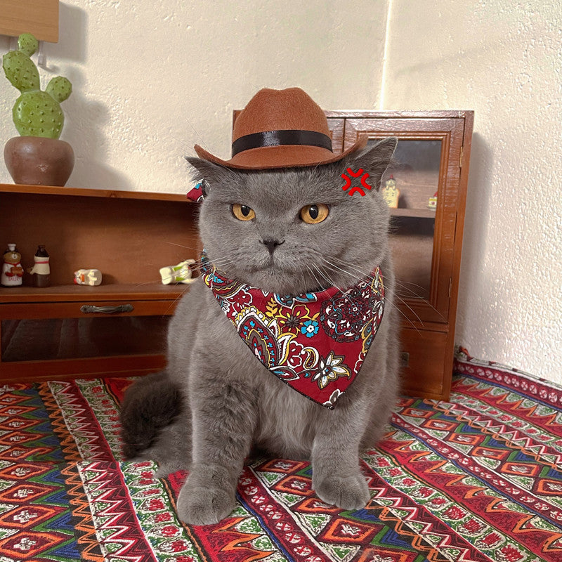 KFX-9058109 Brown Cowboy Hat with Triangle Scarf for Pets - Various Sizes Available