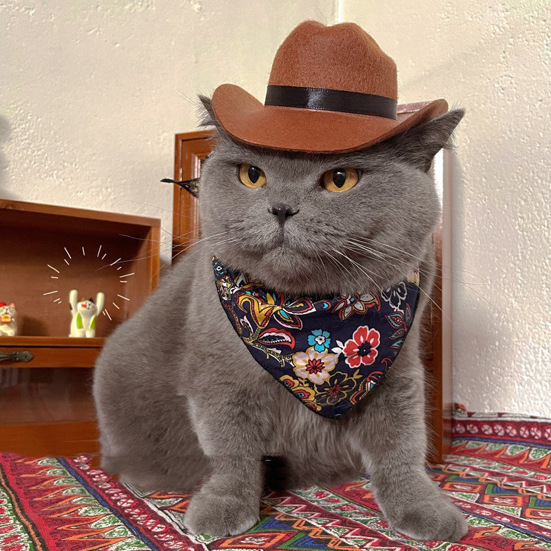KFX-9058109 Brown Cowboy Hat with Triangle Scarf for Pets - Various Sizes Available