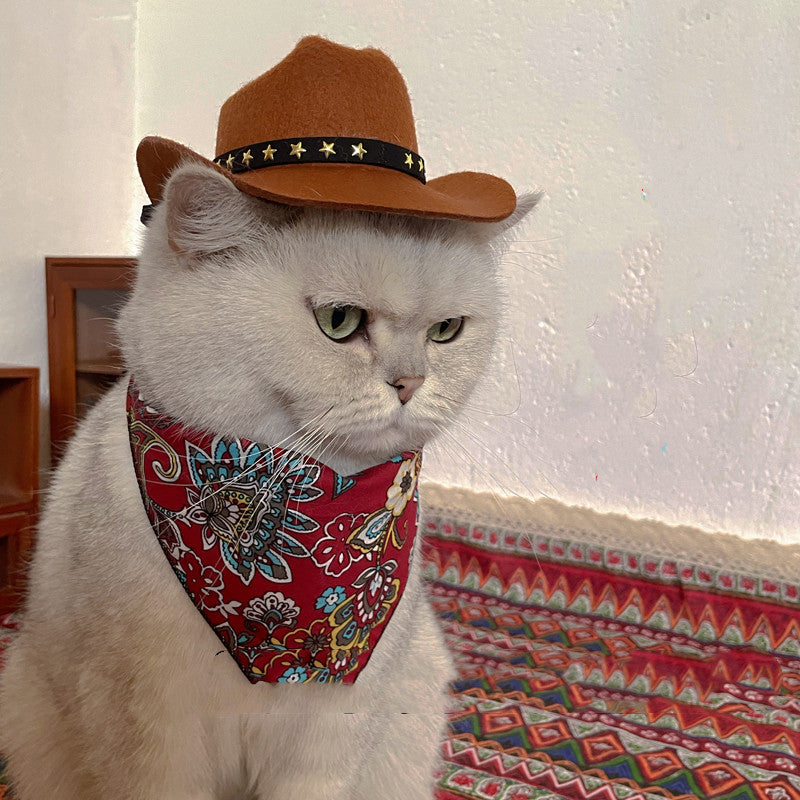 KFX-9058109 Brown Cowboy Hat with Triangle Scarf for Pets - Various Sizes Available
