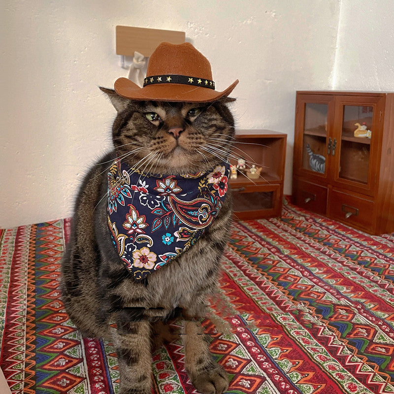 KFX-9058109 Brown Cowboy Hat with Triangle Scarf for Pets - Various Sizes Available