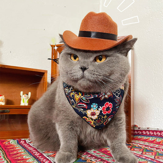 KFX-9058109 Brown Cowboy Hat with Triangle Scarf for Pets - Various Sizes Available