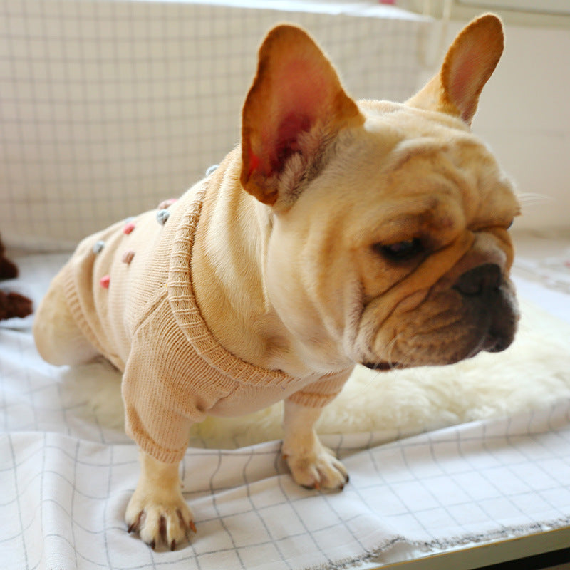 KFX-9058493 Cozy Acrylic Two-Legged Pet Sweater for Autumn and Winter in Pearl Milk Tea Color