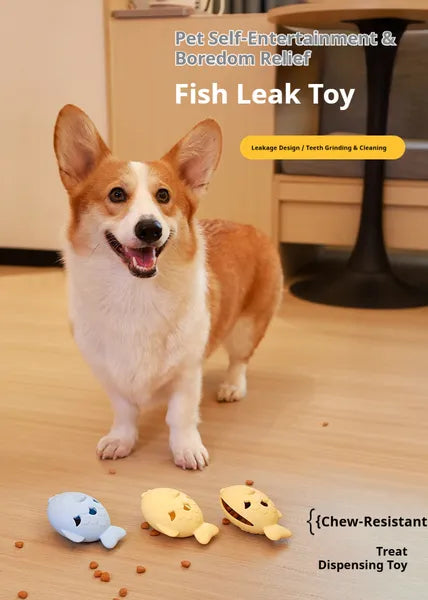 KFX-9060157 Fish-Shaped Slow Feeder Dog Treat Dispenser Toy – Durable Silicone Chew Toy for Boredom Relief and Teeth Cleaning