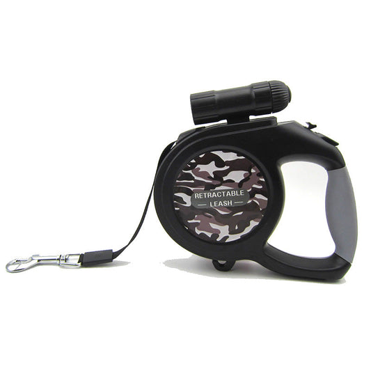 KFX-9060285 Retractable 5m/8m Dog Leash with LED Light and Camouflage Design for Large and Medium Breeds