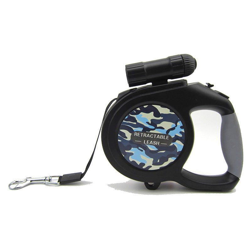 KFX-9060285 Retractable 5m/8m Dog Leash with LED Light and Camouflage Design for Large and Medium Breeds