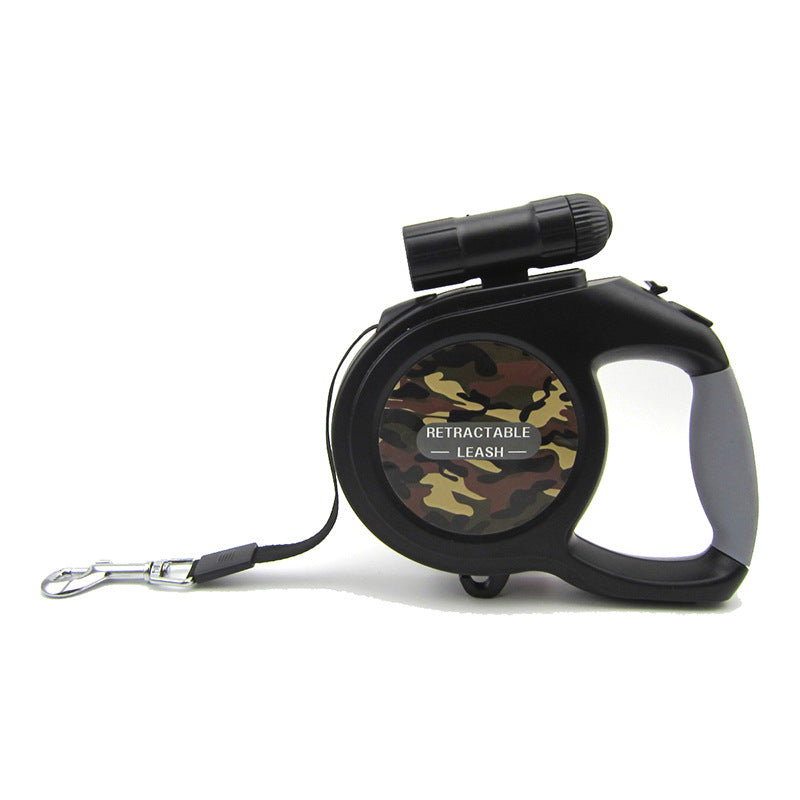 KFX-9060285 Retractable 5m/8m Dog Leash with LED Light and Camouflage Design for Large and Medium Breeds