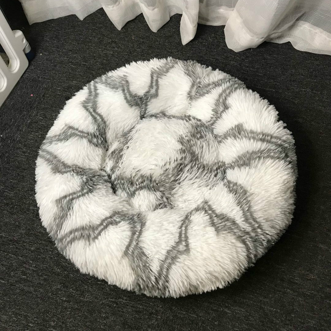 KFX-9060541 Plush Round Cat Litter Kennel - Soft Cloth Pet Nest in 40cm and 50cm Sizes