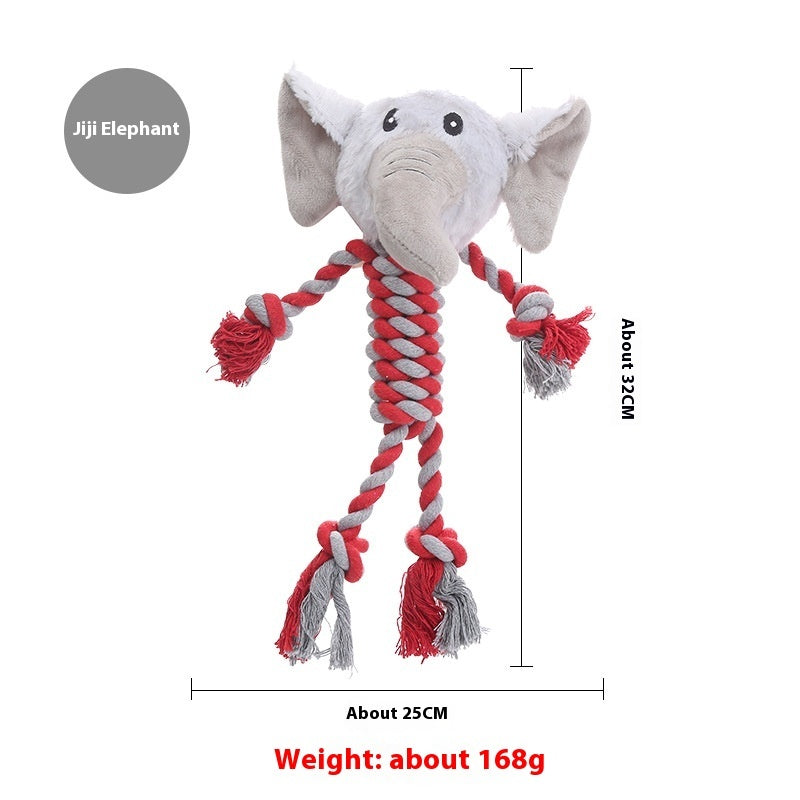 KFX-9061309 Animal-Shaped Plush Dog Toy for Molar Chewing - Bite-Resistant Hippo, Giraffe, Elephant, and Duck
