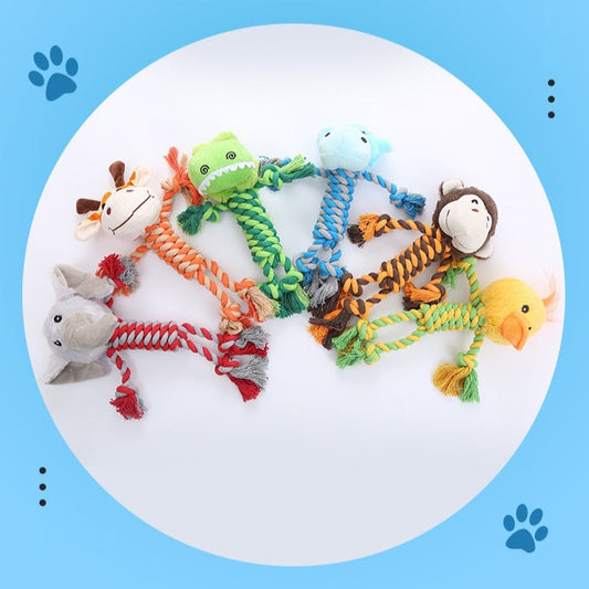 KFX-9061309 Animal-Shaped Plush Dog Toy for Molar Chewing - Bite-Resistant Hippo, Giraffe, Elephant, and Duck