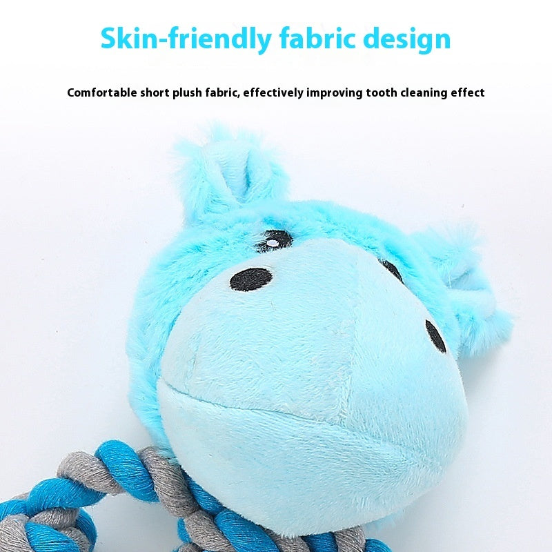 KFX-9061309 Animal-Shaped Plush Dog Toy for Molar Chewing - Bite-Resistant Hippo, Giraffe, Elephant, and Duck