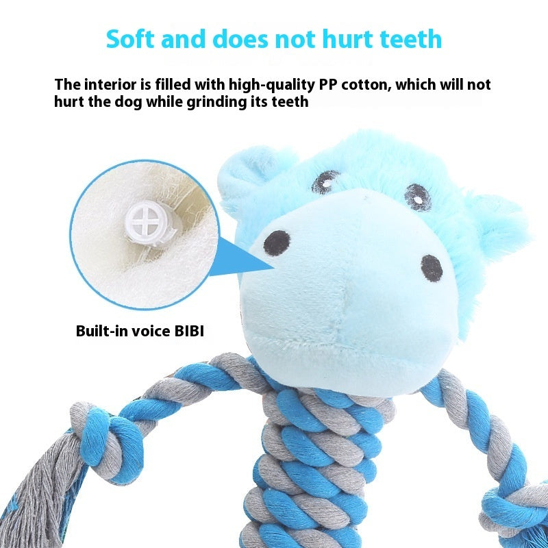 KFX-9061309 Animal-Shaped Plush Dog Toy for Molar Chewing - Bite-Resistant Hippo, Giraffe, Elephant, and Duck