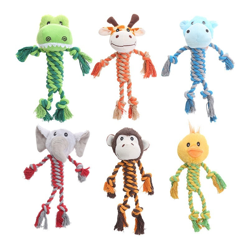 KFX-9061309 Animal-Shaped Plush Dog Toy for Molar Chewing - Bite-Resistant Hippo, Giraffe, Elephant, and Duck