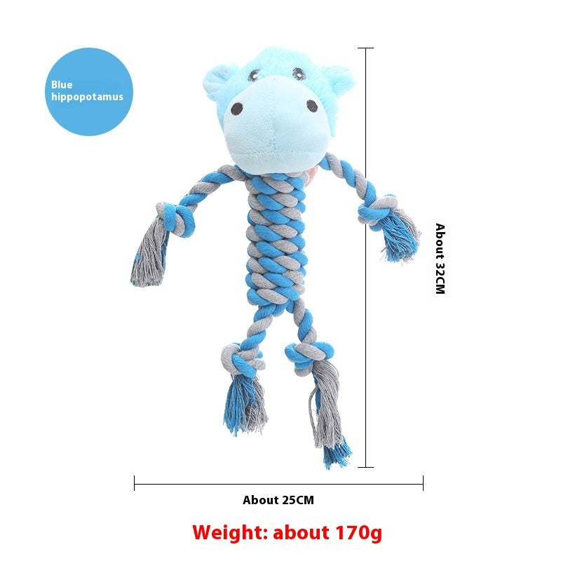 KFX-9061309 Animal-Shaped Plush Dog Toy for Molar Chewing - Bite-Resistant Hippo, Giraffe, Elephant, and Duck