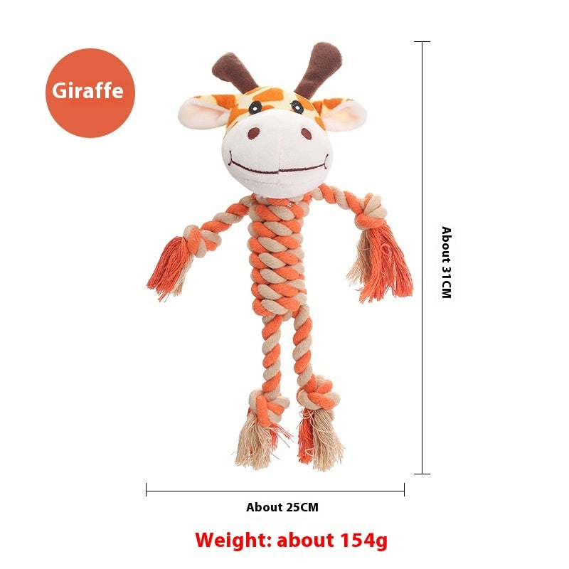 KFX-9061309 Animal-Shaped Plush Dog Toy for Molar Chewing - Bite-Resistant Hippo, Giraffe, Elephant, and Duck