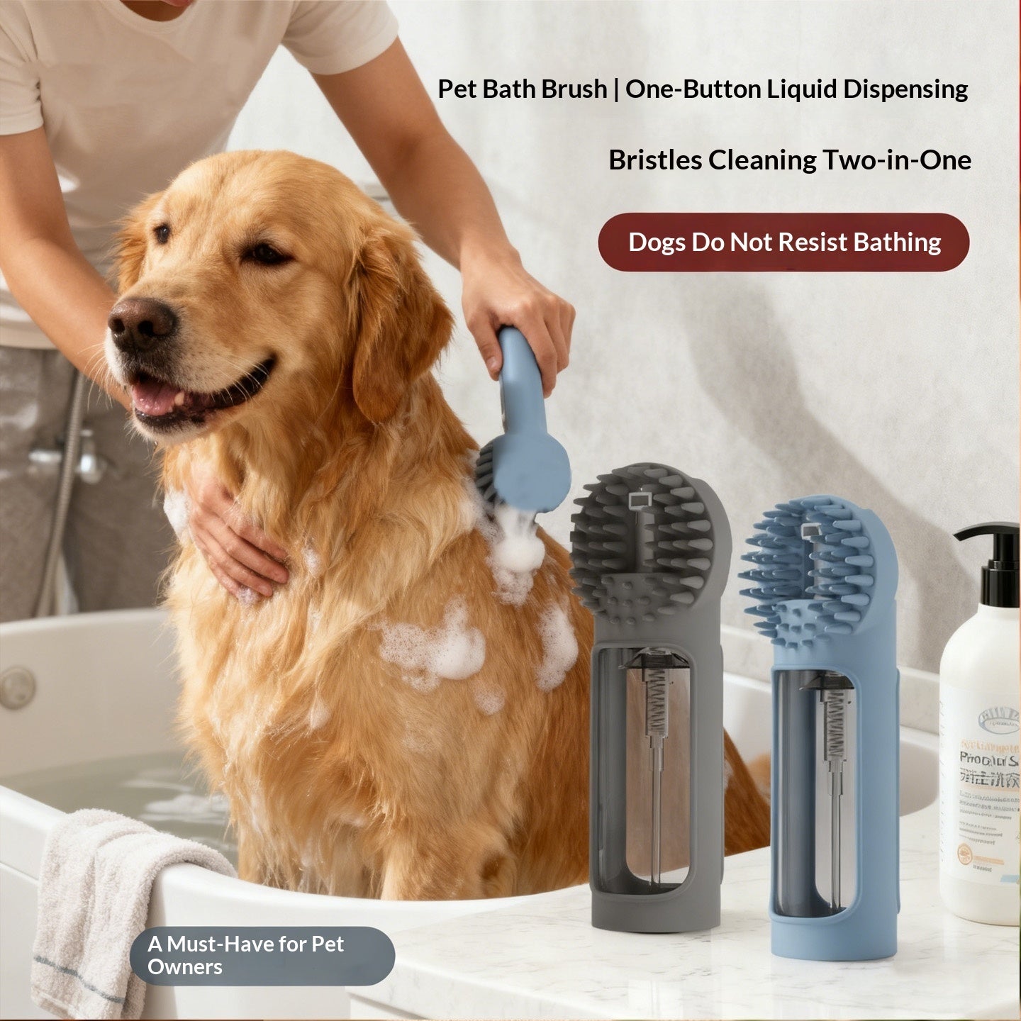 KFX-9062077 Silicone 2-in-1 Multi-Functional Pet Bath Brush for Gentle Grooming and Bathing