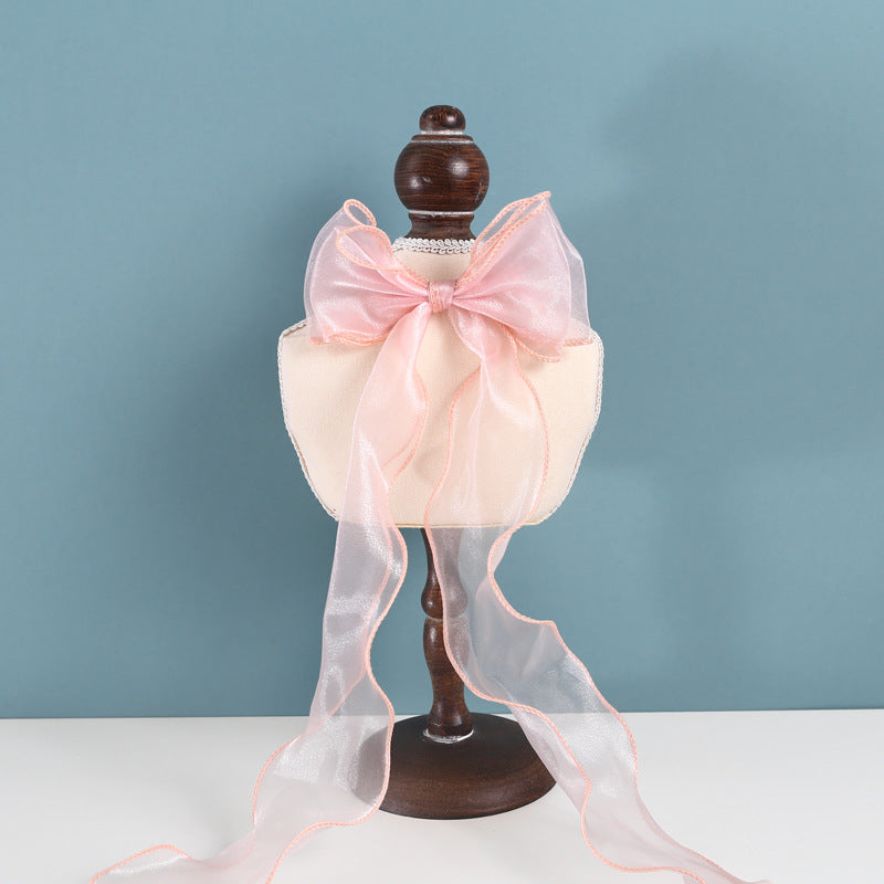 KFX-9062461 Polka Dot Bowknot Adjustable Cat Collar with Organza Detail in Princess Style
