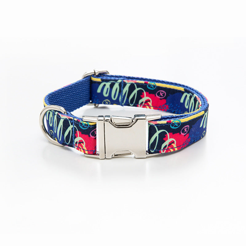 KFX-9066045 Graffiti Print Pet Collar and Leash Set in Blue for All Pets
