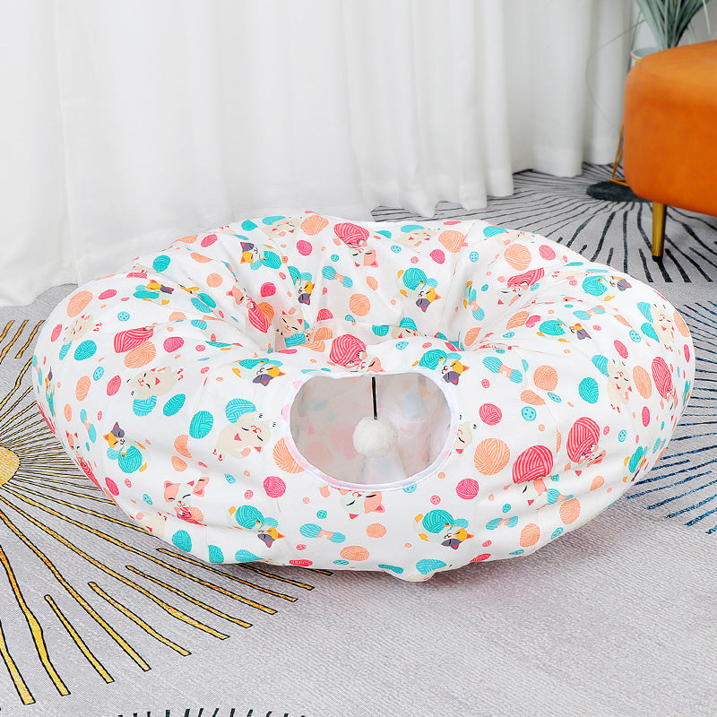 KFX-9071293 Universal Donut Cat Nest Tunnel for All Seasons - Various Colors and Styles Available