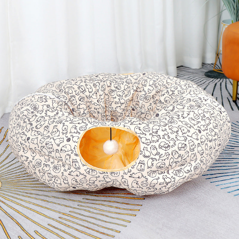 KFX-9071293 Universal Donut Cat Nest Tunnel for All Seasons - Various Colors and Styles Available