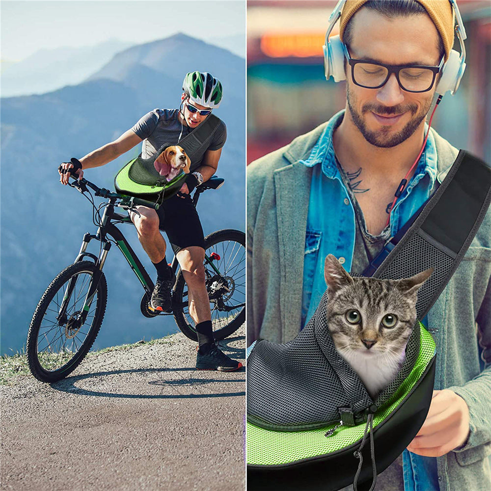 KFX-9073469 Breathable Mesh Pet Backpack for Cats and Dogs - Portable Travel Carrier in Red, Green, and Black