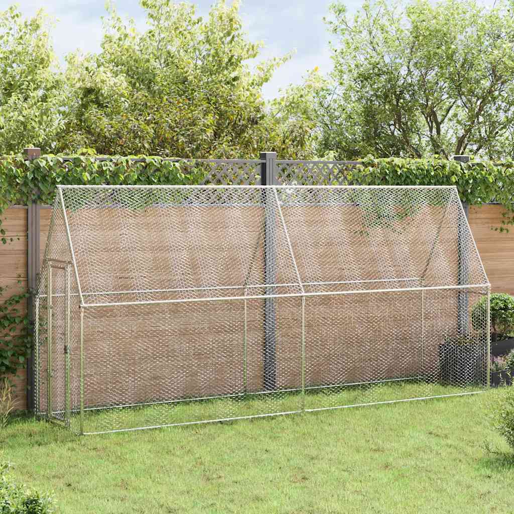 KFX-9073597 Spacious Silver Galvanized Steel Chicken Coop for Hens, Ducks, and Small Animals