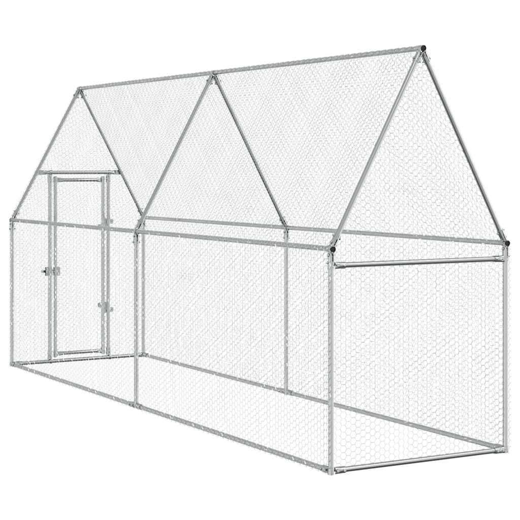 KFX-9073597 Spacious Silver Galvanized Steel Chicken Coop for Hens, Ducks, and Small Animals