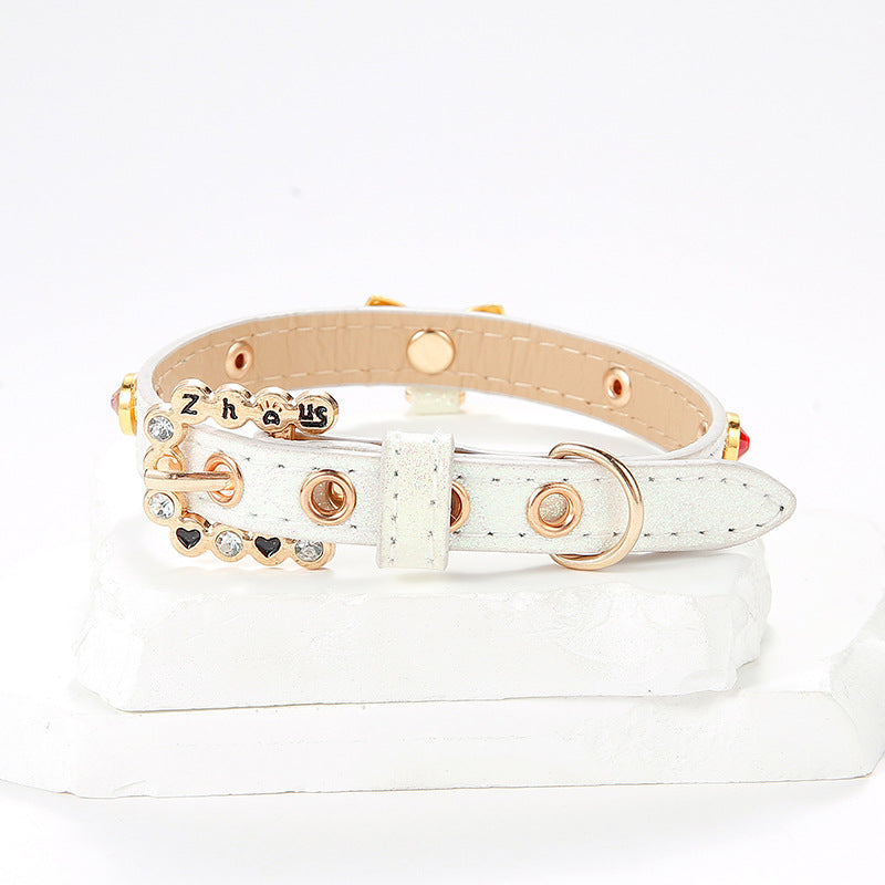 KFX-9074237 Elegant White Cat Collar with Diamond Alloy Bow – Sizes XS to L