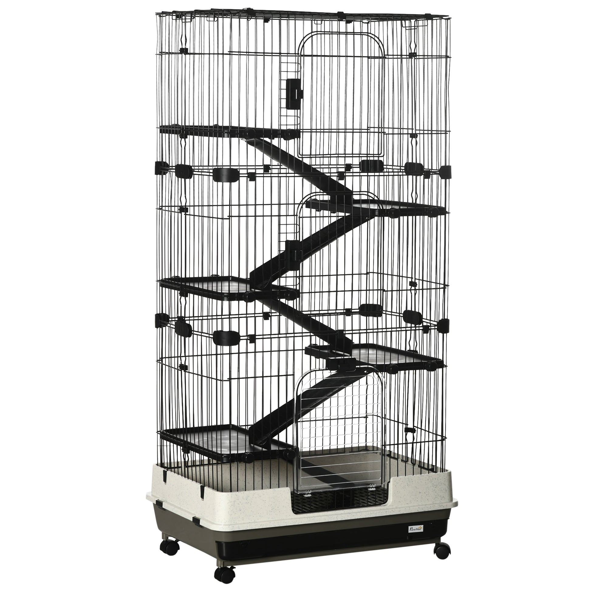KFX-9075645 6-Level Small Animal Cage with Wheels and Slide-out Tray for Rabbits, Chinchillas, and Ferrets - 32L, Black