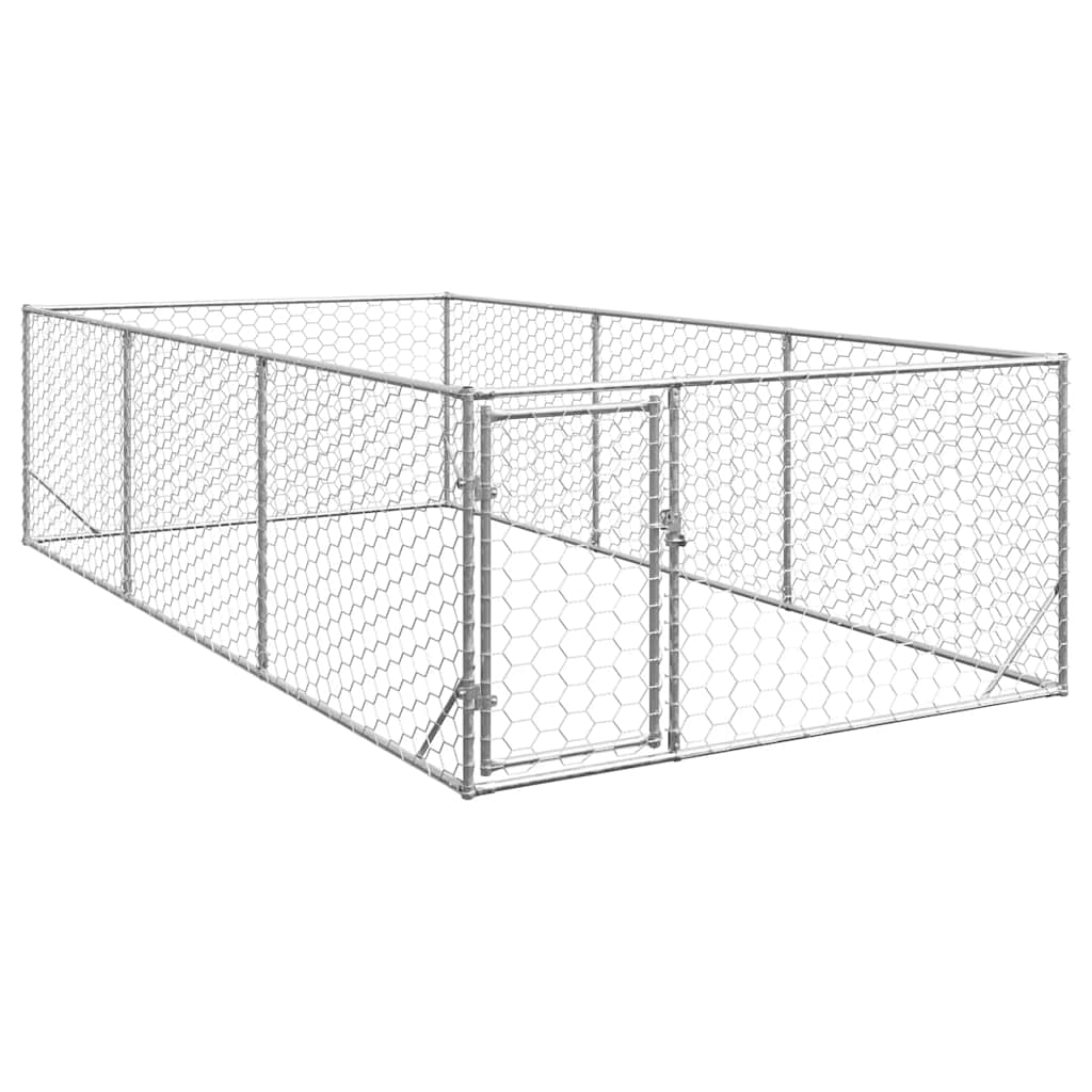 KFX-9076029 Galvanized Outdoor Dog Kennel with Door - 2x1x1 m, 7x11 cm Mesh Size