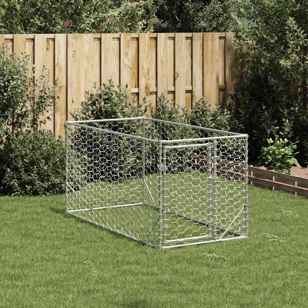 KFX-9076029 Galvanized Outdoor Dog Kennel with Door - 2x1x1 m, 7x11 cm Mesh Size