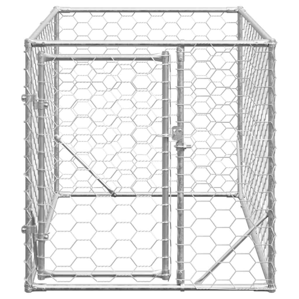 KFX-9076029 Galvanized Outdoor Dog Kennel with Door - 2x1x1 m, 7x11 cm Mesh Size
