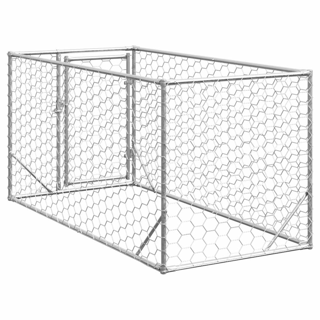 KFX-9076029 Galvanized Outdoor Dog Kennel with Door - 2x1x1 m, 7x11 cm Mesh Size