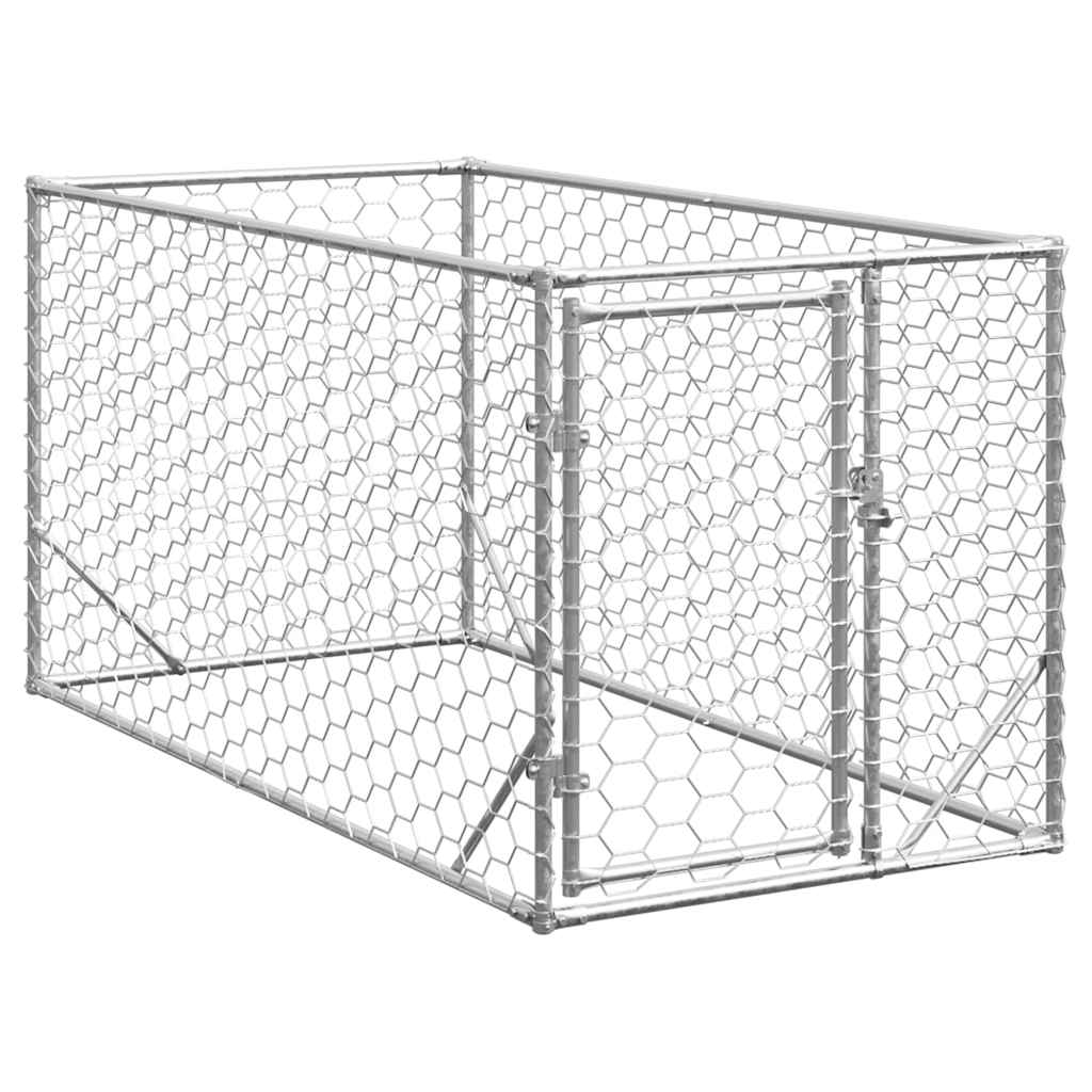 KFX-9076029 Galvanized Outdoor Dog Kennel with Door - 2x1x1 m, 7x11 cm Mesh Size