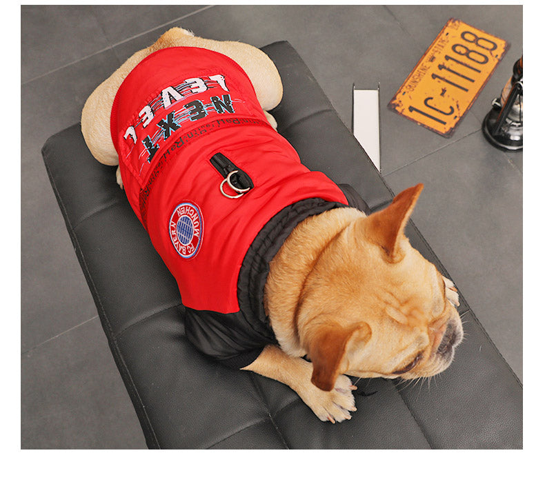 KFX-9076413 Cozy Padded Cotton Coat for Small Dogs – Casual Winter Wear in Black and Red