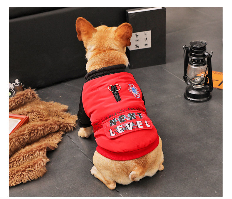 KFX-9076413 Cozy Padded Cotton Coat for Small Dogs – Casual Winter Wear in Black and Red