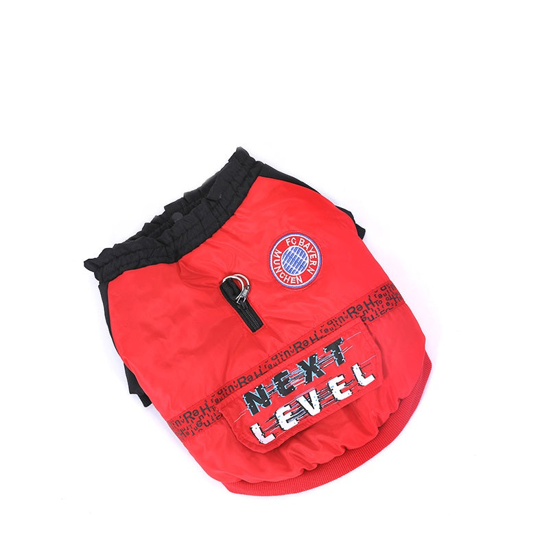 KFX-9076413 Cozy Padded Cotton Coat for Small Dogs – Casual Winter Wear in Black and Red