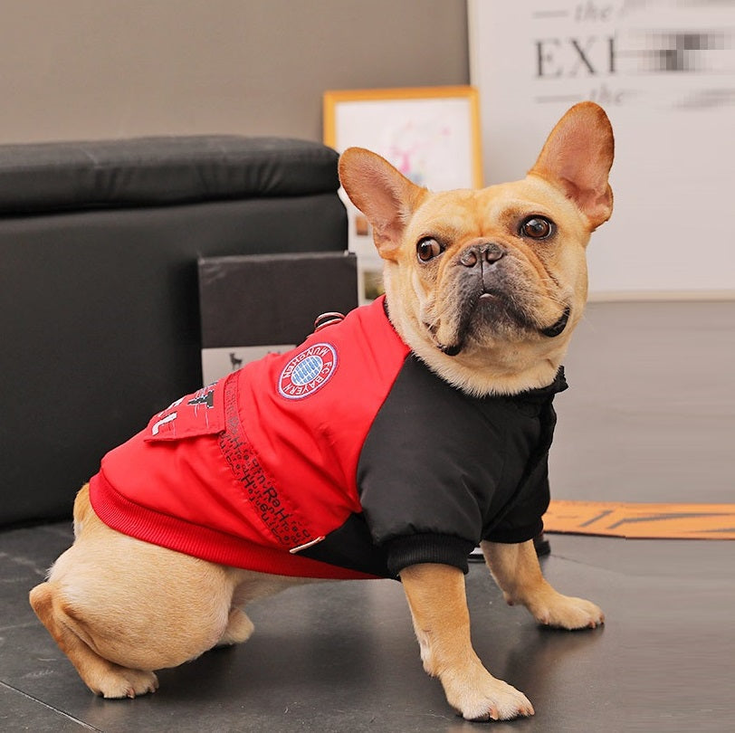 KFX-9076413 Cozy Padded Cotton Coat for Small Dogs – Casual Winter Wear in Black and Red