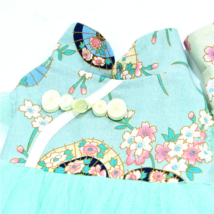 KFX-9080125 Retro Chinese Style Dog Dress in Gilding Cotton - Green Oil Umbrella & Beige Oil Umbrella Options