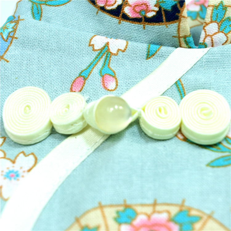 KFX-9080125 Retro Chinese Style Dog Dress in Gilding Cotton - Green Oil Umbrella & Beige Oil Umbrella Options