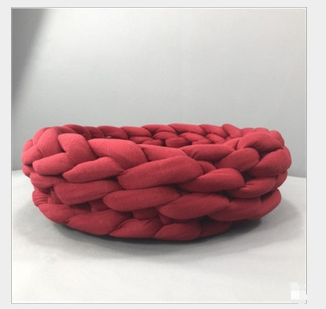 KFX-9081789 Cozy Hand-Woven Pet Bed with Quilted Surface - Machine Washable Cotton for Dogs and Cats