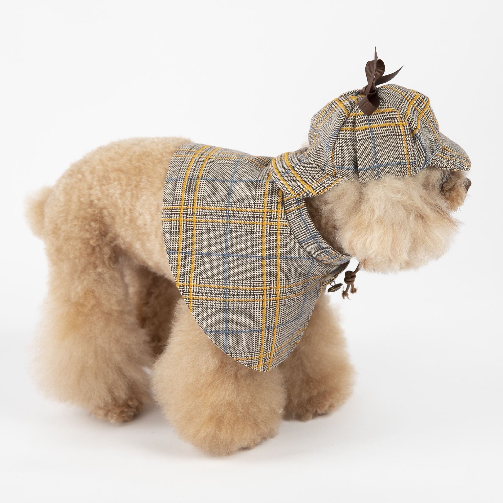 KFX-9081917 Cute Camel Detective Cloak for Dogs - Cotton Outfit with Hat, Sizes S, M, L