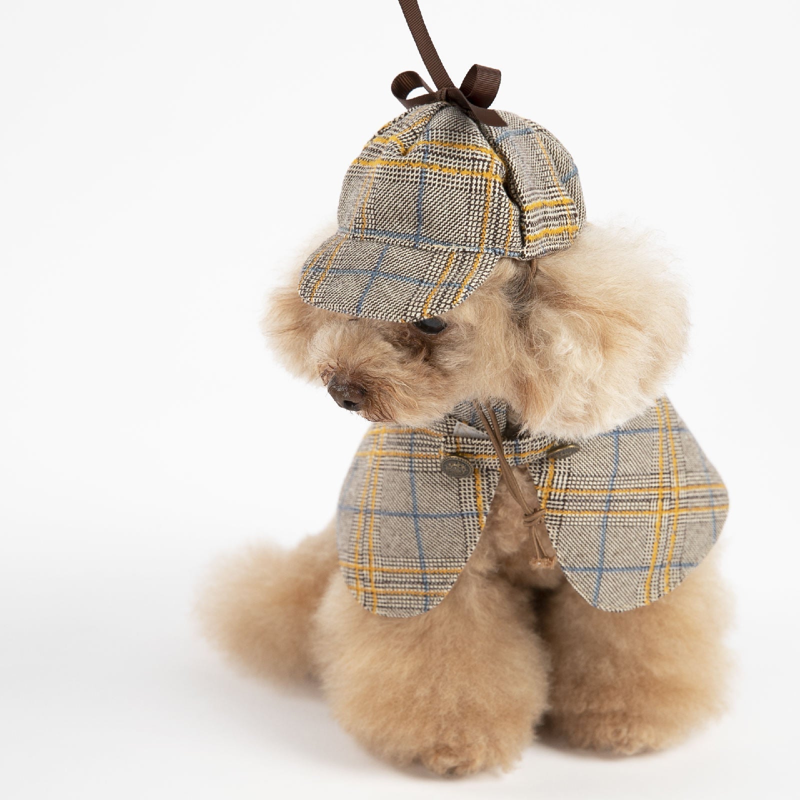 KFX-9081917 Cute Camel Detective Cloak for Dogs - Cotton Outfit with Hat, Sizes S, M, L