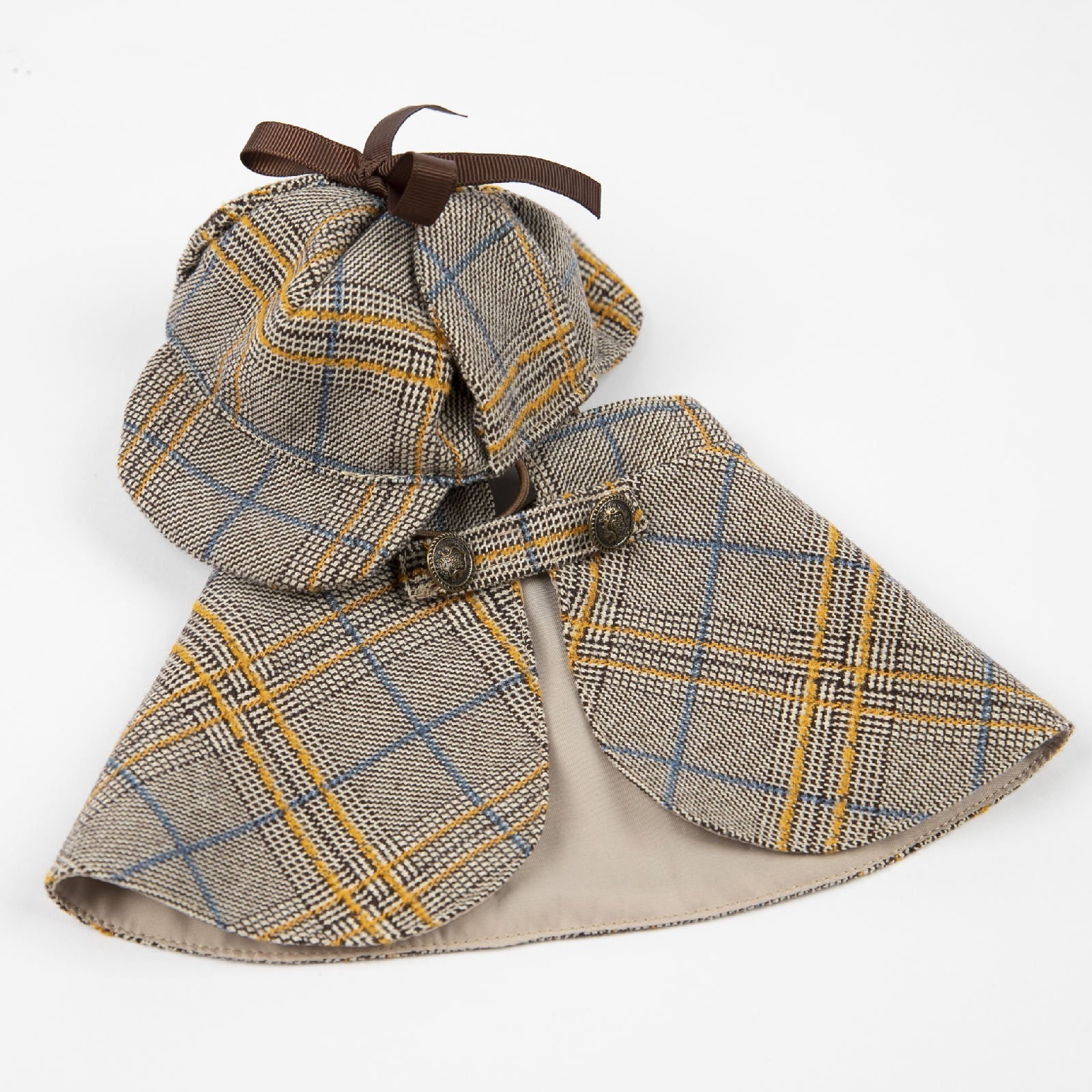 KFX-9081917 Cute Camel Detective Cloak for Dogs - Cotton Outfit with Hat, Sizes S, M, L