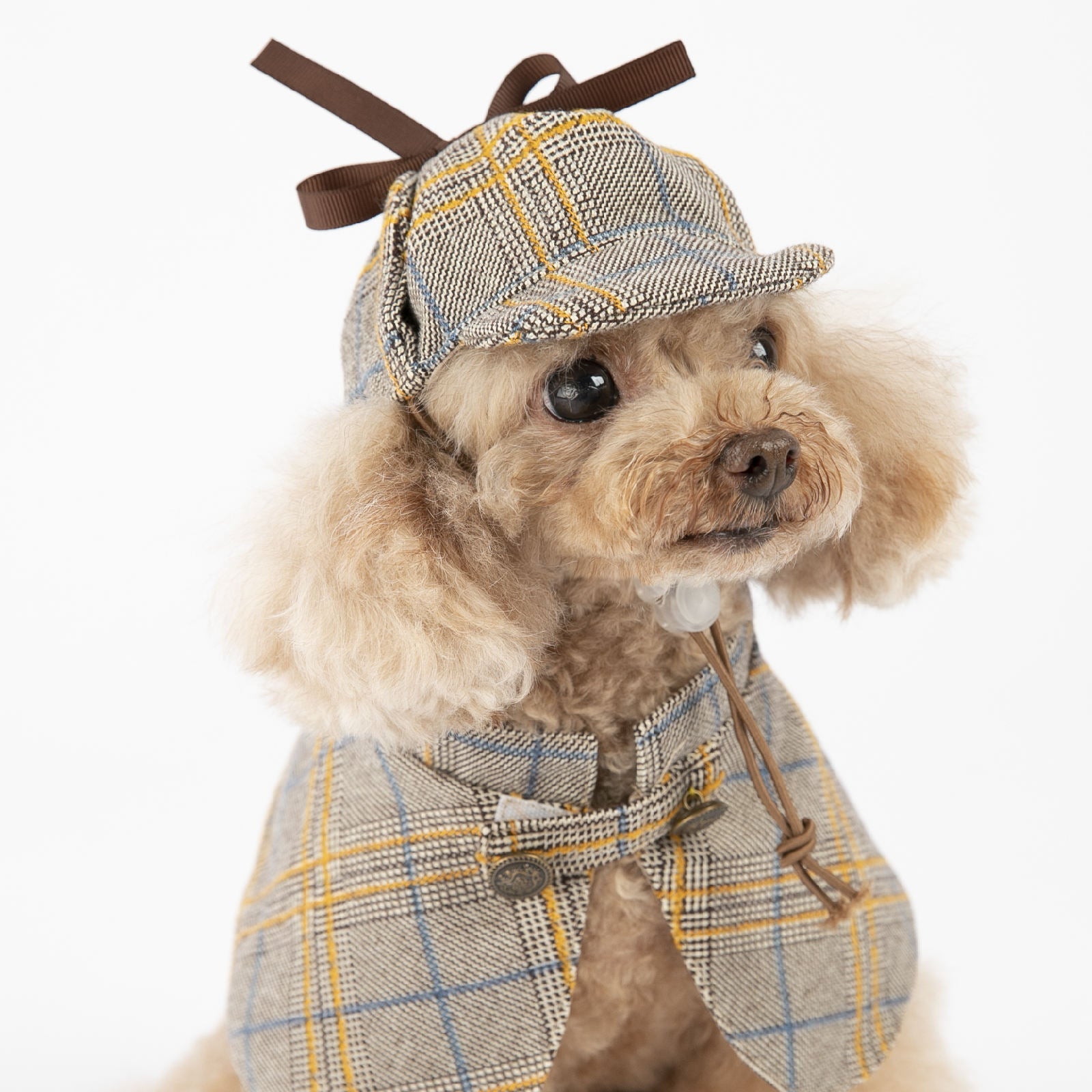 KFX-9081917 Cute Camel Detective Cloak for Dogs - Cotton Outfit with Hat, Sizes S, M, L