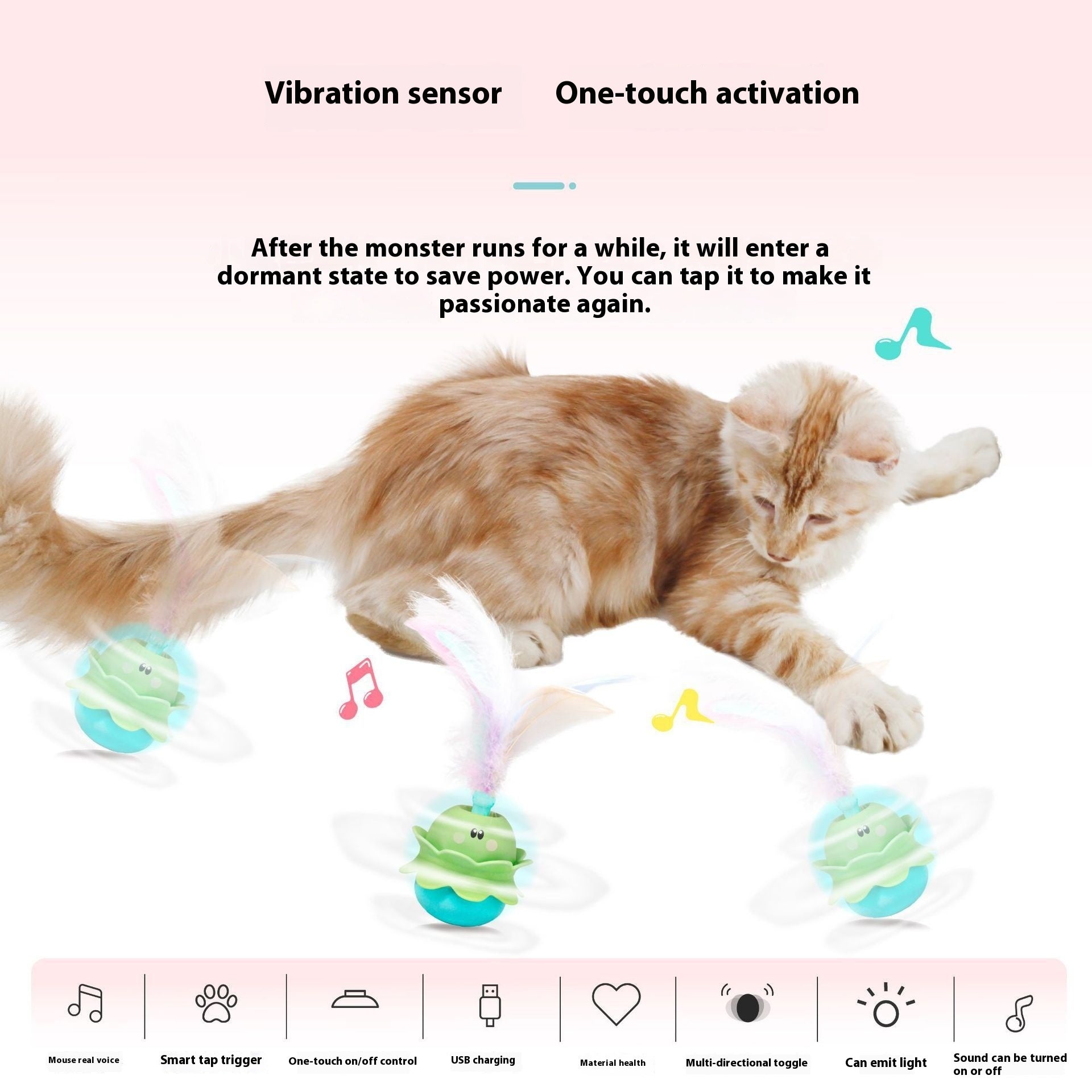 KFX-9082557 Rotating Self-Relieving Cat Teaser Toy with Feather - Rechargeable Battery Powered