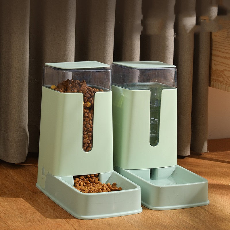 KFX-9083709 Automatic Double Bowl Pet Feeder and Waterer - 3.5L Capacity in White, Green, and Gray