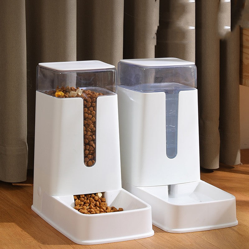 KFX-9083709 Automatic Double Bowl Pet Feeder and Waterer - 3.5L Capacity in White, Green, and Gray
